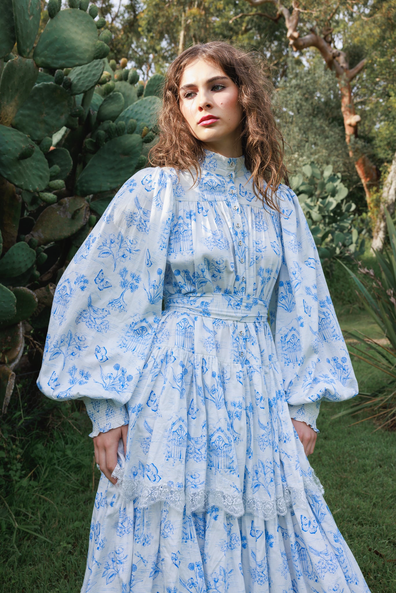 Meadow Gate Toile Tiered Maxi Dress