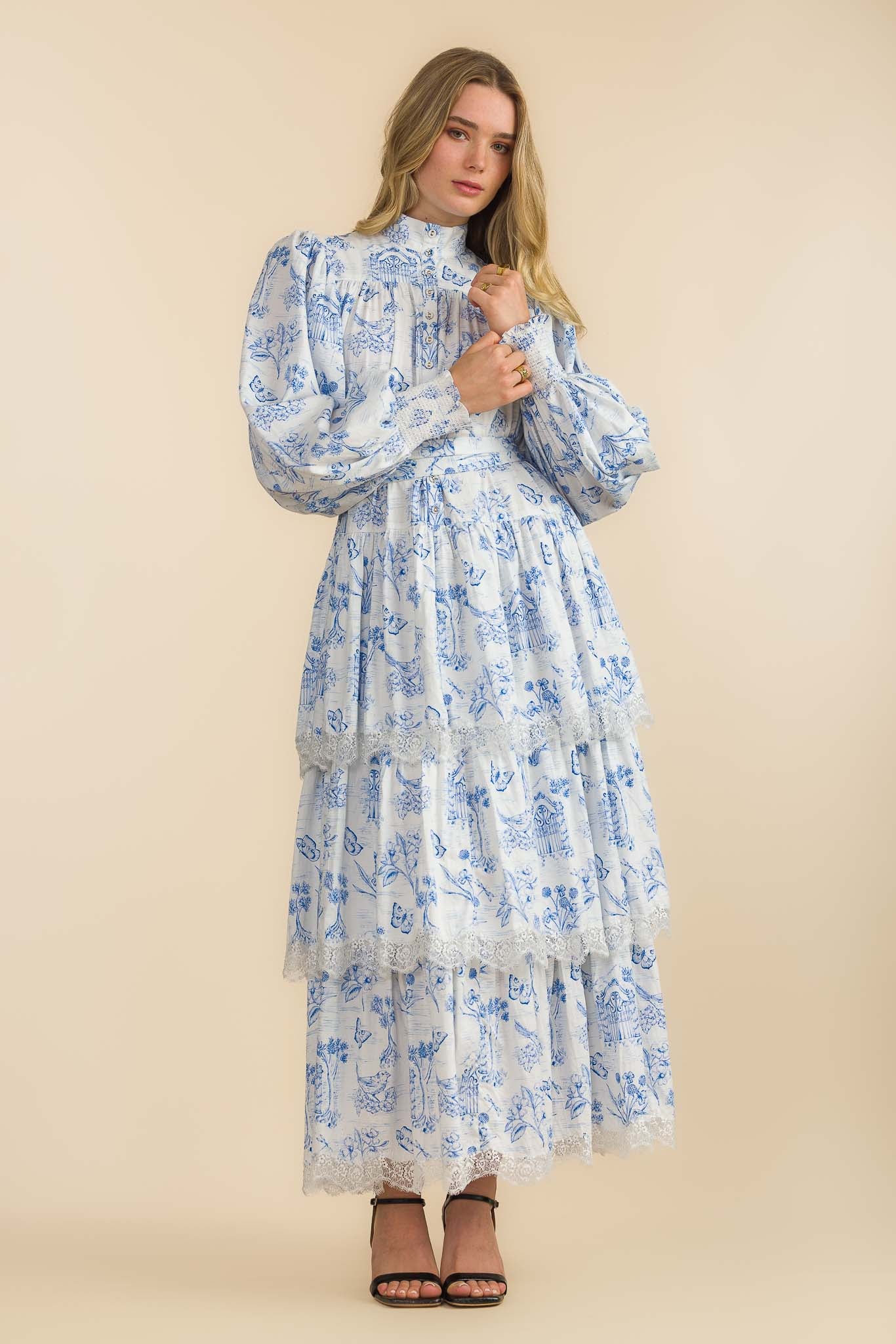 Meadow Gate Toile Tiered Maxi Dress