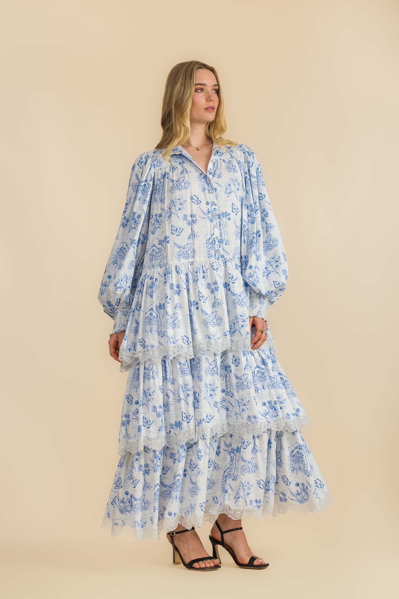Meadow Gate Toile Tiered Maxi Dress