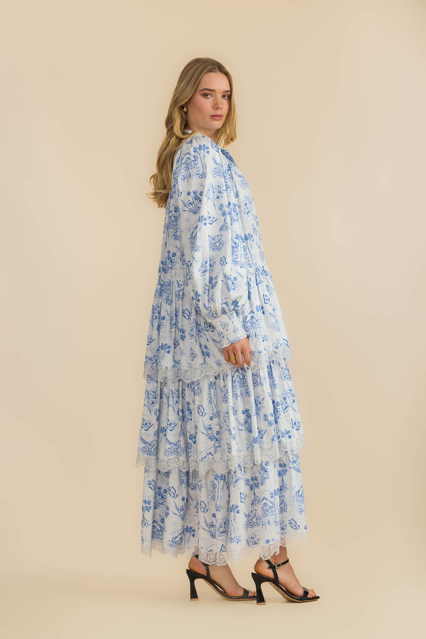 Meadow Gate Toile Tiered Maxi Dress