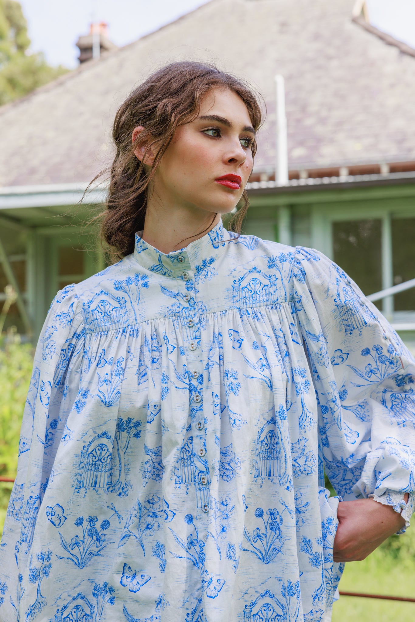 Meadow Gate Toile Button Blouse