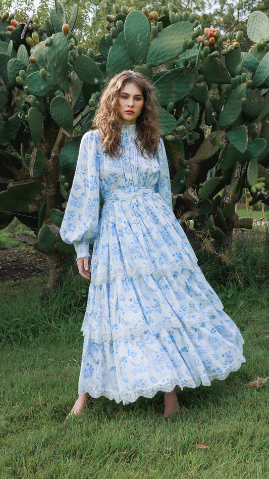 Meadow Gate Toile Tiered Maxi Dress